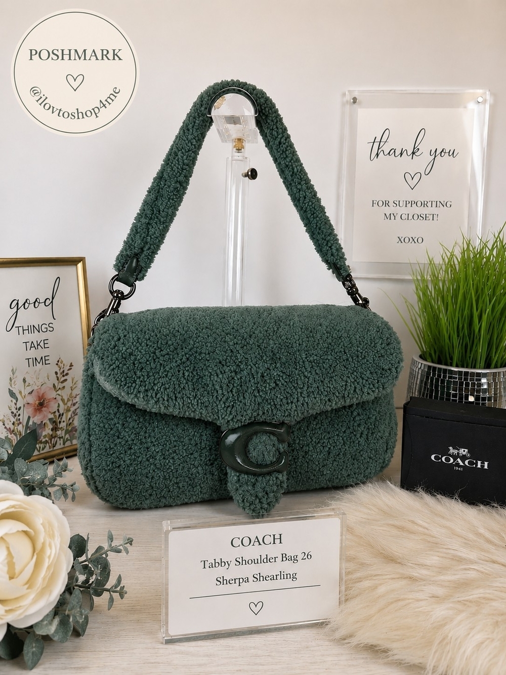 Coach Pillow Tabby Sherpa Shoulder Crossbody Bag Dark Green Rehab